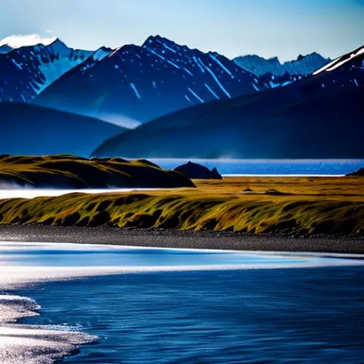 Prompt: Alaskan coastline mid spring
