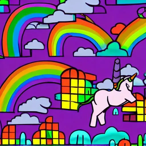 Prompt: A unicorn, pooping rainbow  cubes, anime style