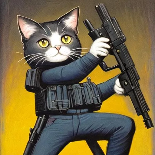 Prompt: Cat with a gun