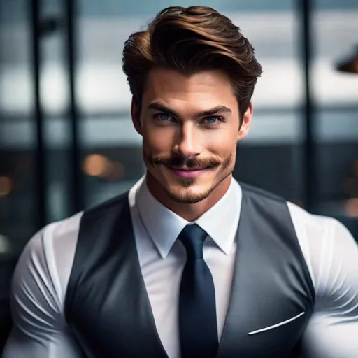 Prompt: Attractive, pretty, very muscular, large shoulders, Peter Parker, small beard, tight Venom suit, confident posture, smiling, professional ambiance, high quality, realistic, cool tones, lighting, professional, realistic, detailed, confident, thin mustache, smiling, masculine, muscular, high quality, cool tones, professional ambiance