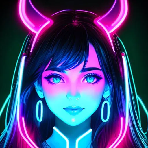 Prompt: high quality, beautiful girl, diablo, full front, neon lights
