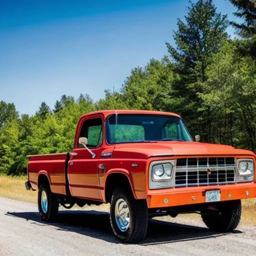 Prompt: A comic book-style pickup truck hauling wood in the country.