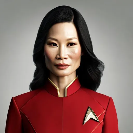 Prompt: A portrait of Lucy Liu, wearing a Starfleet uniform, in the style of "Star Trek the Next Generation."