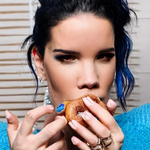 Prompt: halsey eating a donut