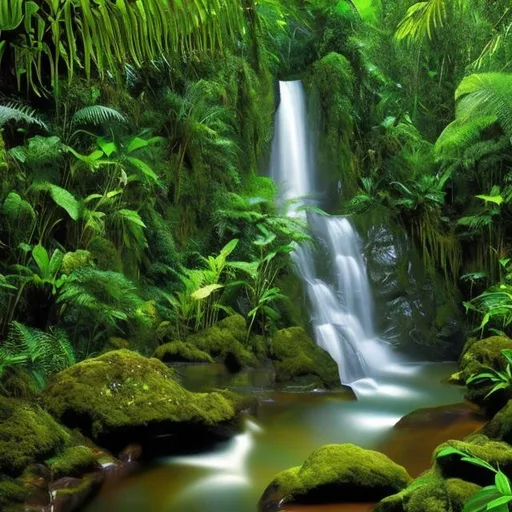 Prompt: rainforest  splendours watefall
