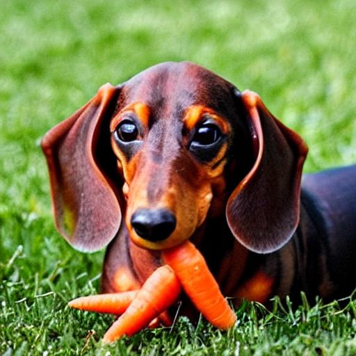 A dachshund eating some carrots OpenArt
