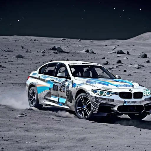 Prompt: a bmw car on the moon