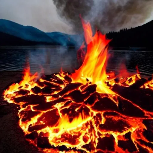Lake of fire, Fire Lake , burning water , flames OpenArt