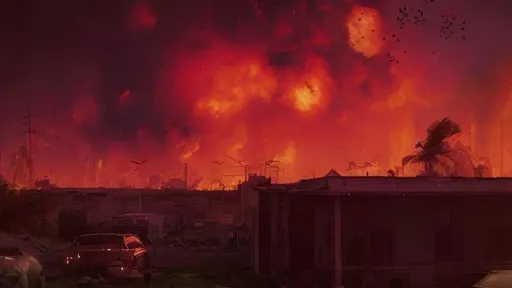 Prompt: The Nuclear Destruction of Miami
Trees swaying violently, embers in the sky, wrecked cars, broken buildings.
Hotline Miami,
Crimson Skies,
Multiple Nukes,
People standing outside disoriented and lost, 
Burning environment.
B
Photo realistic.
