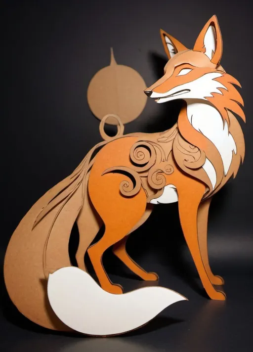 Prompt: fox figurine made of cardboard,, cardboard toy, outline, silhouette theater, silhouette