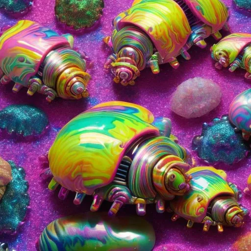 Prompt: Lisa frank style isopods diorama 