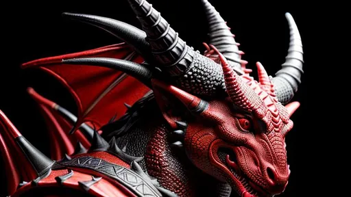 Prompt: Horned Red Dragon, Red Skin and eyes, Black markings on his face, Black horns with red tips,  Photorealistic, Intricately Detailed, Hyper Detailed, Hyper Realistic, Volumetric Lighting, Beautiful coloring and face detail, Rifts Savage Worlds Inspired