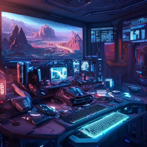 Prompt: a computer sitting on top of a desk in a room, jessica rossier color scheme, supercomputers text to imagesj, cinemascope panorama, cgtrader, from a 2 0 1 9 sci fi 8 k movie, spaceship window, cgsociety - w 1 0 2 4 - n 8 - i, trending on cgtalk, 3dcg, korean mmo