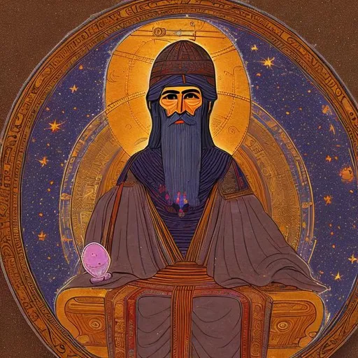 Prompt: Assyrian Lama, 713–716 BC, widescreen, infinity vanishing point, galaxy background, surprise easter egg