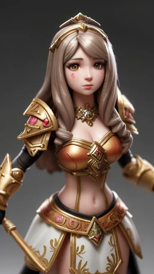 Prompt: Please take tilt-shift technique high quality photo of POKIMANE as a female Warhammer miniature lead model. Painted in bright Authentic colours very highly detailed perfect form intricately painted.intricate exquisite faces high quality specular lights With macro, dslr, realistic photo, high quality, very close, supermacro, best quality,, in perfect studio lighting, supermacro objective, with , best contrast, best lights,