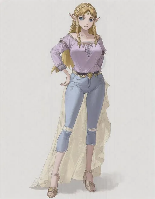 Prompt: princess zelda , jeans , shirkt , casual , thicc