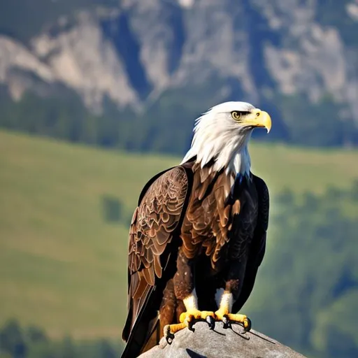 Prompt: Fierce Bald-Eagle with Mountainous Background