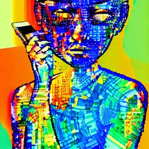 Prompt: Artificial Intelligence creating art for people who sit on their phones and don’t do other things. 