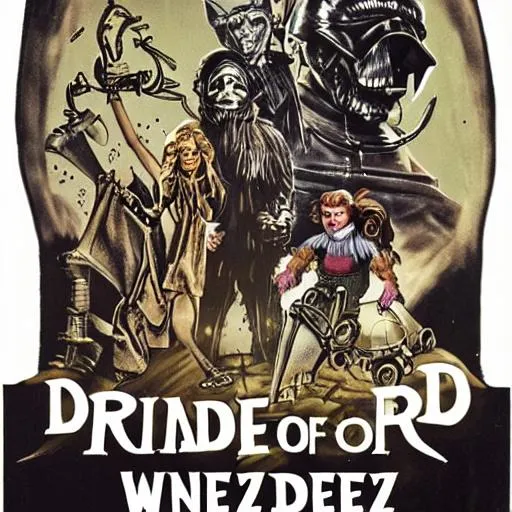 Prompt: wizard of oz wheelers mad max fury road Zardoz thunderdome dune city of lost children Donnie Darko
