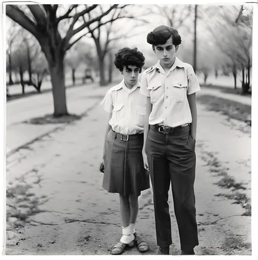 Prompt: diane arbus young man in the road (black and white) ragged dirty gritty trees cars trucks street 501s [35mm] (natural fabrics) cotton blur high contrast