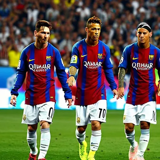 Prompt: Lionel Messi, Christiano Ronaldo and Neymar Jr