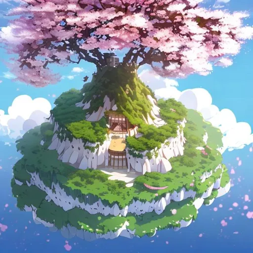 Prompt: floating island that is based around a sakura tree
