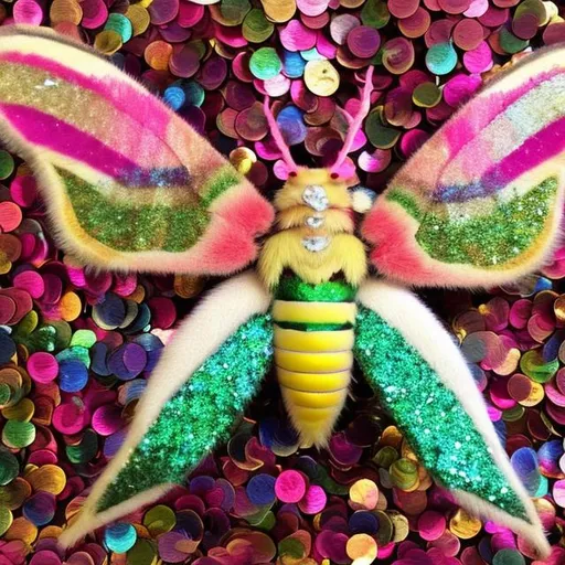 Prompt: Rosy moth made out of Sequins 