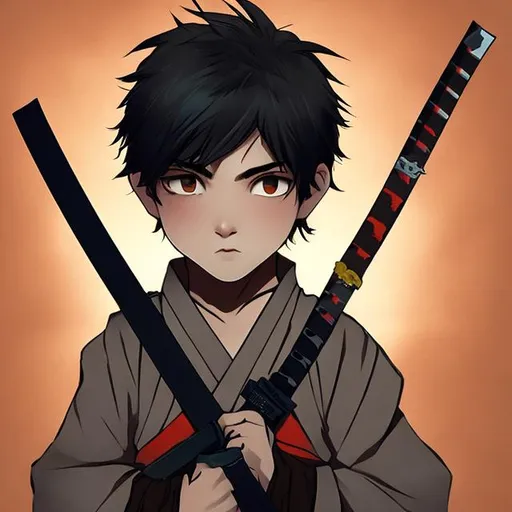 Prompt: A boy with a katana 