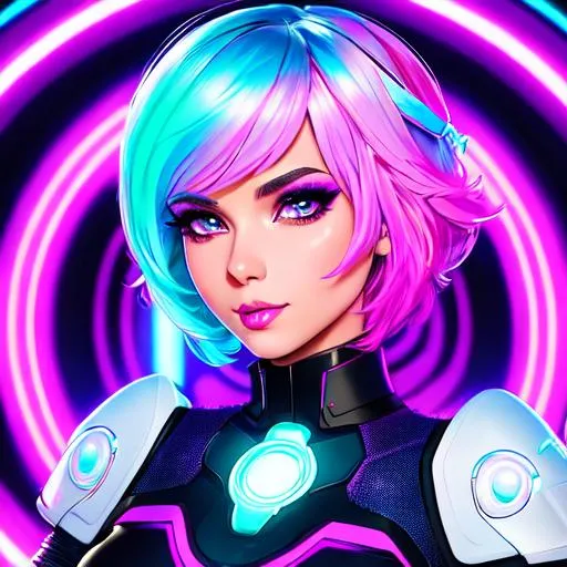 Futuristic neon Goddess With short asymetric Hair,... | OpenArt