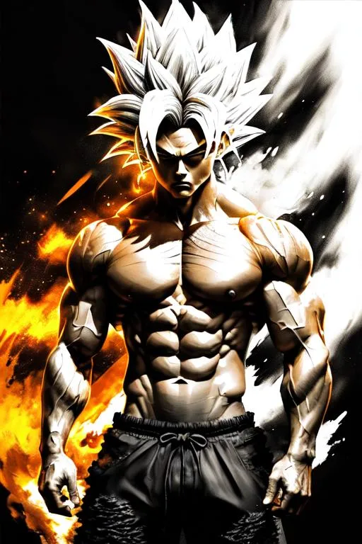 men adult , white hair large , tail , ssj5 , Goku 