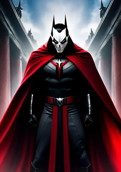 Prompt: High-resolution hyperrealistic photo of marvel's mr sinister merged with red skull, deathly pale face, vampire, nazi, black costume, black and red cape, uhd, hdr, 64k