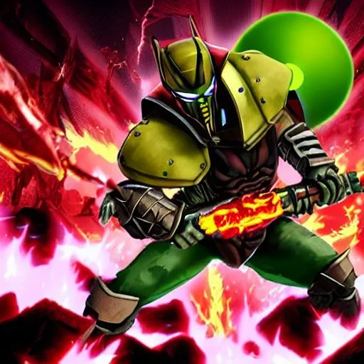 Prompt: Nikocado Avocado fighting Doomslayer in Hell