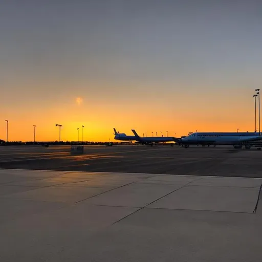 Prompt: outside an empty airport sunset
