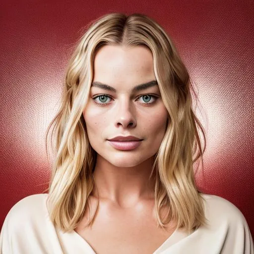 Prompt: photo realistic portrait of Margot Robbie, centered in frame, facing camera, symmetrical face, ideal human, 85mm lens,f8, photography, ultra details, natural light, light background, photo, Studio lighting, fine-tuned