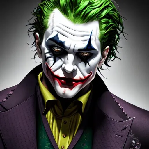 Prompt: (((The JOKER))), (((manly))) (muscular) (((FULL BODY))), ((realistic detailed eyes)) ((masterpiece)), ((best quality)), (((full body))), hyper quality, refined rendering, ((highly detailed fantasy art)), highly detailed, (super fine illustration), highres, (ultra-detailed), detailed face, perfect face, ((extremely muscular)) stunning art, best aesthetic, twitter artist, amazing, high resolution, fine fabric emphasis, UHD