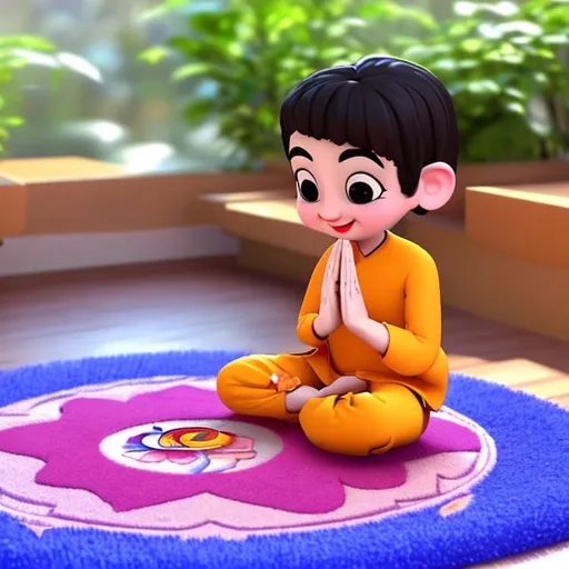 Prompt: a animated  cute pandit ji  human like sitting  and joining hands doing namaste ,smiling 