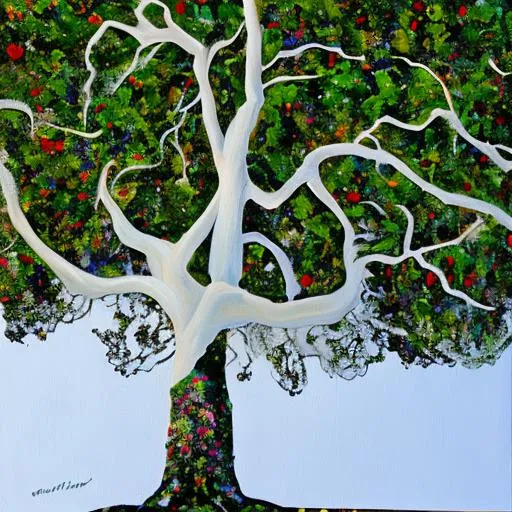 Prompt: pohutukawa tree,  white background, painting
