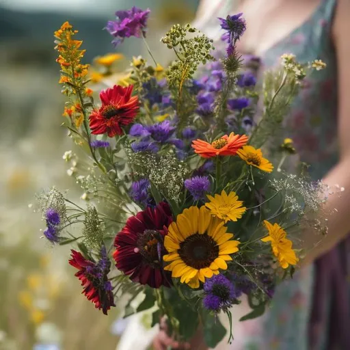 Prompt: A sweet, but sad bouquet of wildflowers 