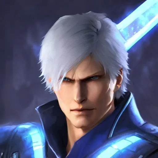 Prompt: Vergil from Devil May Cry sheathing his Yamato sword