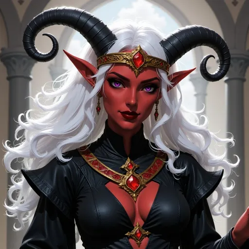 Prompt:  @p2CZMES7VK5y7B1QsEFp white hair, large crown, lots of jewelry, horns curved down, black clothes, dancing