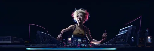 Prompt: cool dj with blond hair and dancing happy people, perfect composition, hyperrealistic, super detailed, 8k, high quality, trending art, trending on artstation, sharp focus, studio photo, intricate details, highly detailed, cyberpunk, by greg rutkowski