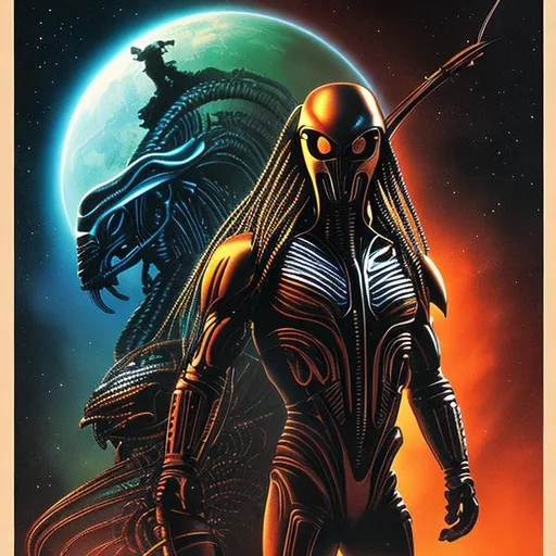 Prompt: alien V predator, retro, cinema poster 
