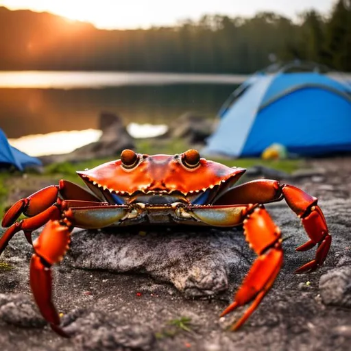 Prompt: Crab partying at a campsite
