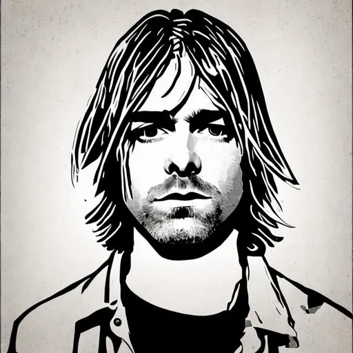 Prompt: Kurt Cobain Portrait, in a Style of Minimal Art