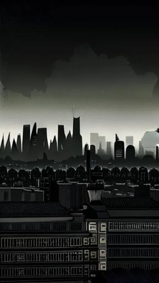 Prompt: noir-style landscape of a city