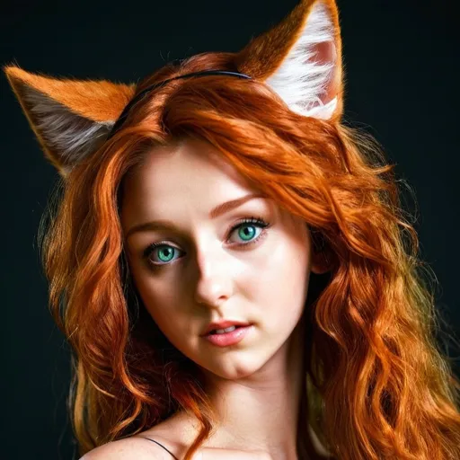 Prompt: Realistic, women with cat ears, tail, full long red curly hair, SIDE PROFILE, various poses, intense gaze, detailed anatomy, detailed green eyes, realistic skin texture, very low light, detailed hair, professional, highres, panting, detailed skin texture, low light, professional, realism, detailed hair
