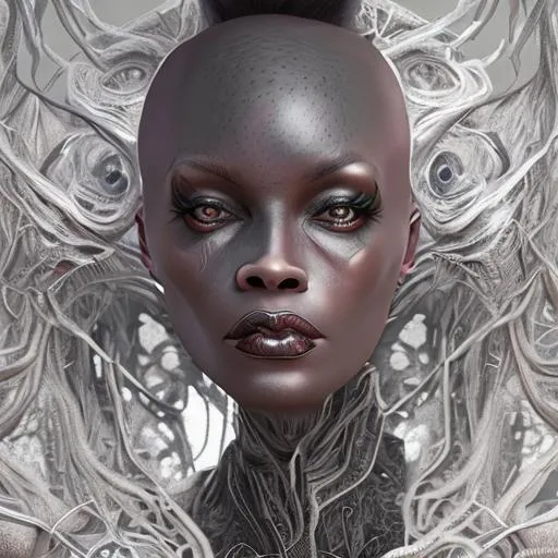 Prompt: portrait painting of a grey female alien that looks like a young Foxy Brown, upper body, ultra realistic, concept art, intricate details, eerie, highly detailed, photorealistic, octane render, 8 k, unreal engine, Derek Gores, Miles Aldridge, Jean Baptiste-Carpeaux,
Anne-Louis Girodet