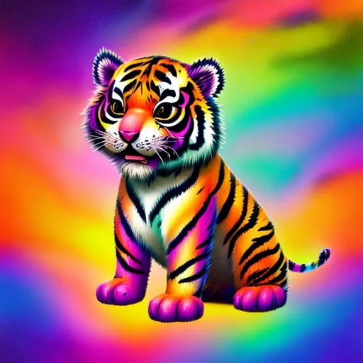 Prompt: Miniature tiger in the style of Lisa frank