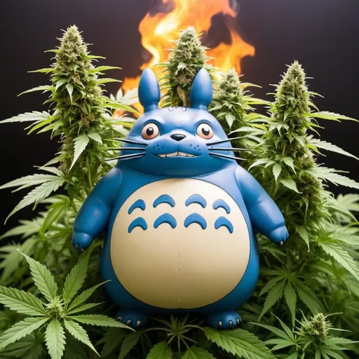 Prompt: totoro, fyah brand co, fire, cannabis plant