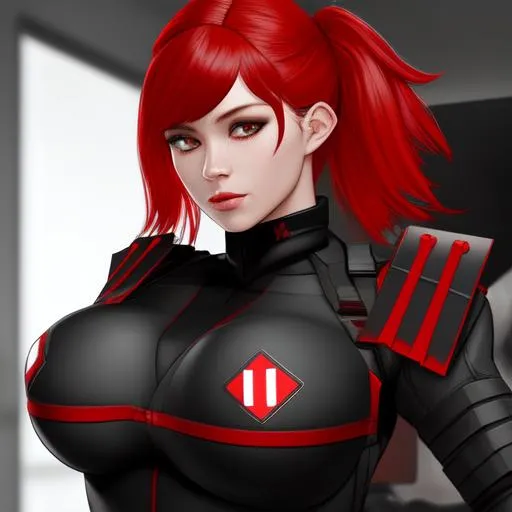 Prompt: future female soldier black and red 